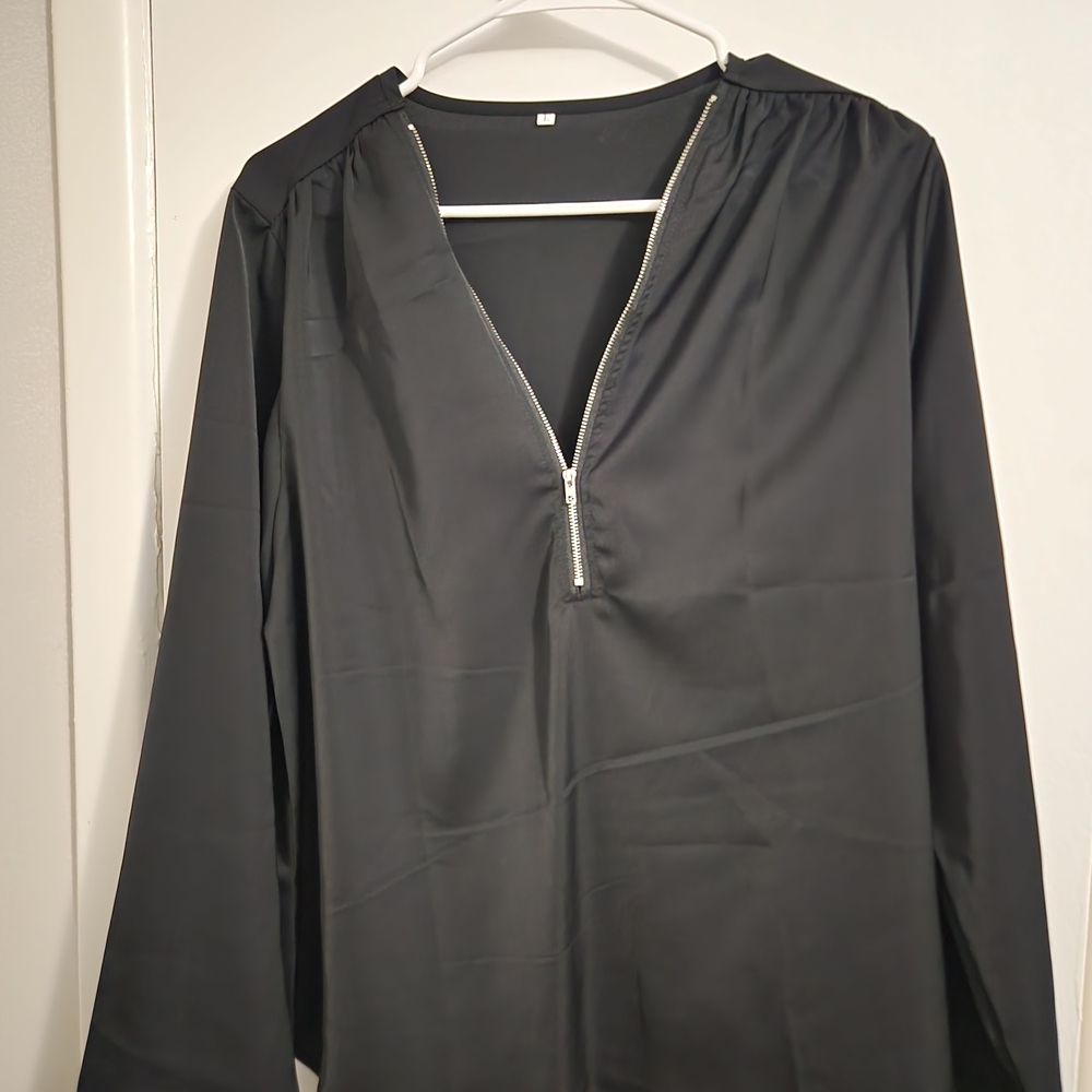 Black Long Sleeve Top with Zipper